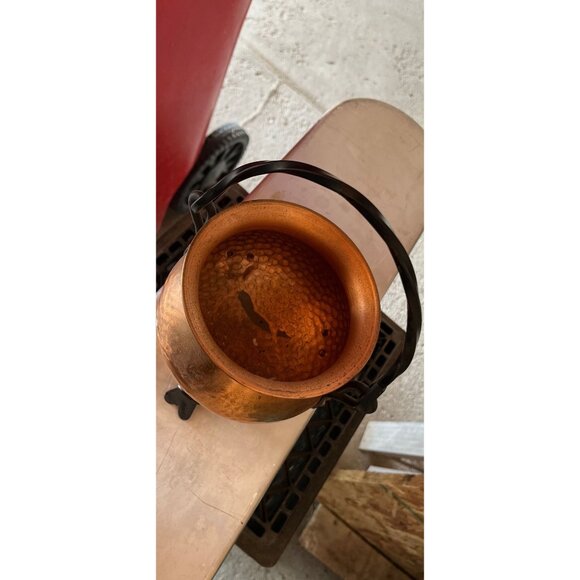 Vtg Handmade Hand Hammered Copper Kettle With Black Iron Handle Made In Germany - Picture 2 of 8